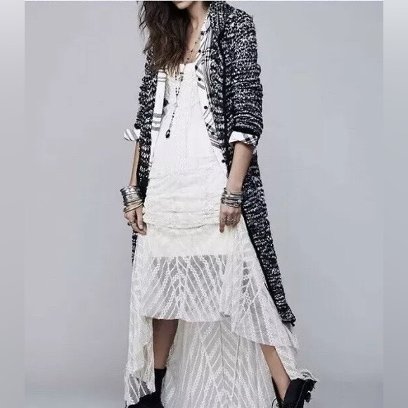 FREE PEOPLE Last Dance Duster/Cardigan Black/White Size: L - Picture 3 of 12
